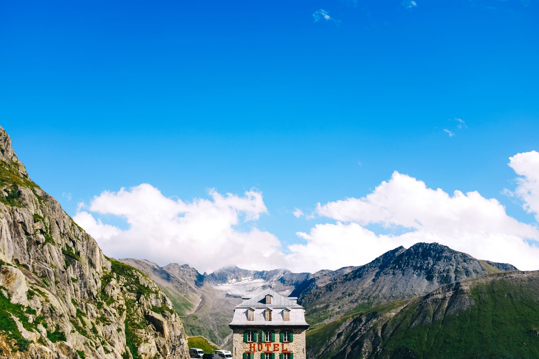 Swiss mountain monastery in alpine valley